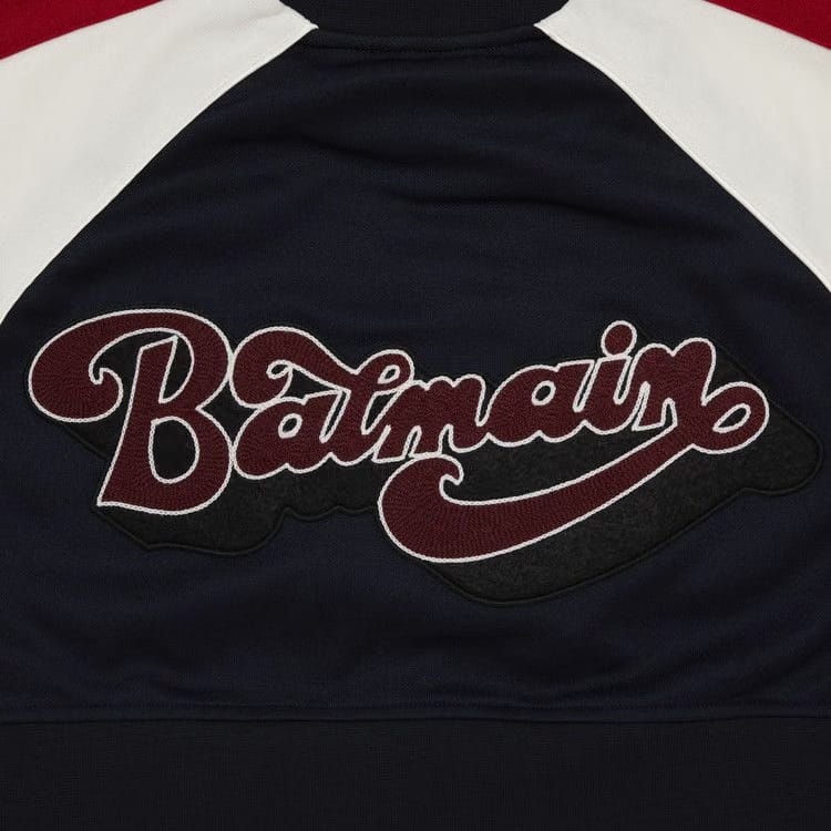 Balmain Raglan 70s Shorts Sweater Bleu Marine Foncé/Rouge Foncé