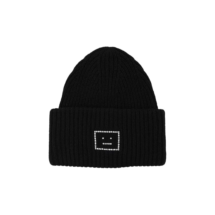Acne Studios Large face logo beanie Black