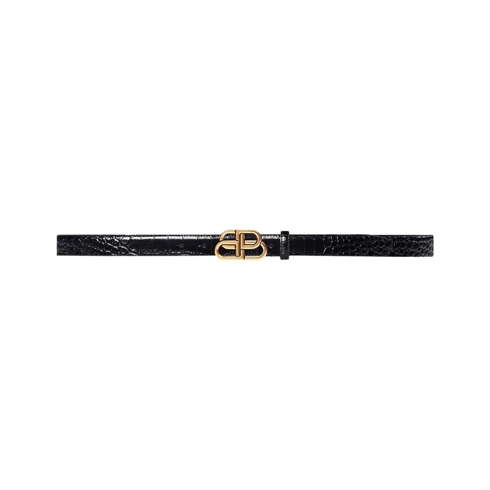 Balenciaga BB Embossed Croc Thin Belt Black