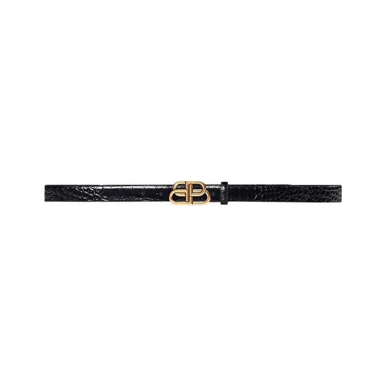 Balenciaga BB Embossed Croc Thin Belt Black