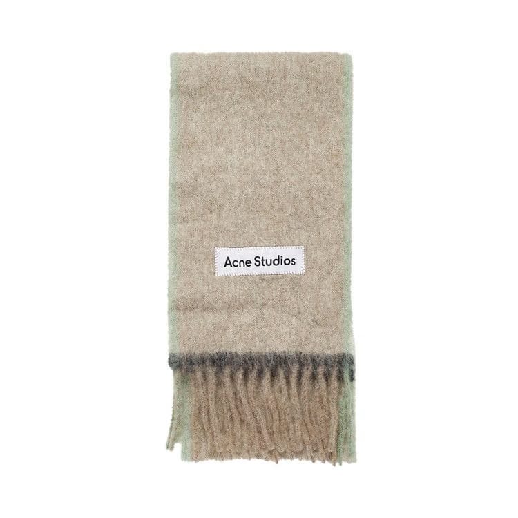Acne Studios Logo Fringe Scarf Beige/Grey