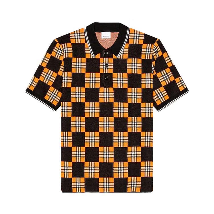 Burberry Blakeford Chequer Jacquard Wool Blend Polo Bright Orange