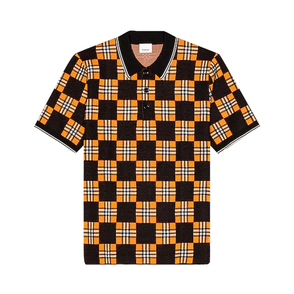 Burberry Blakeford Chequer Jacquard Wool Blend Polo Bright Orange