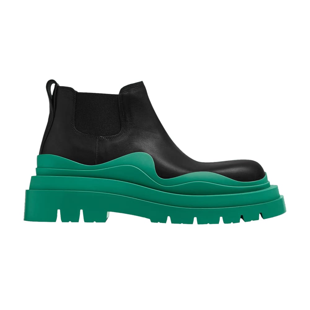 Bottega Veneta Tire Cropped Boot Black Acid Turquoise