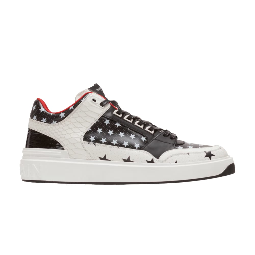 BALMAIN B-Court Mid Top star print leather trainers