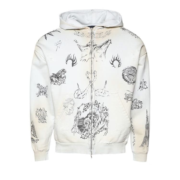 Balenciaga Medium Fit Zip-Up Hoodie Off White/Black