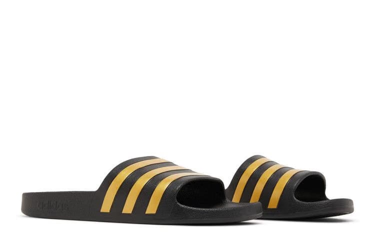 Adidas Adilette Aqua Slides Black Gold Metallic