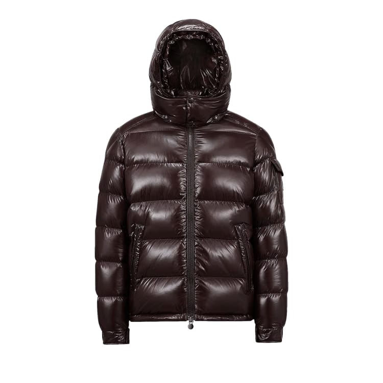 Moncler Maya Hooded Puffer Shiny Jacket Brown