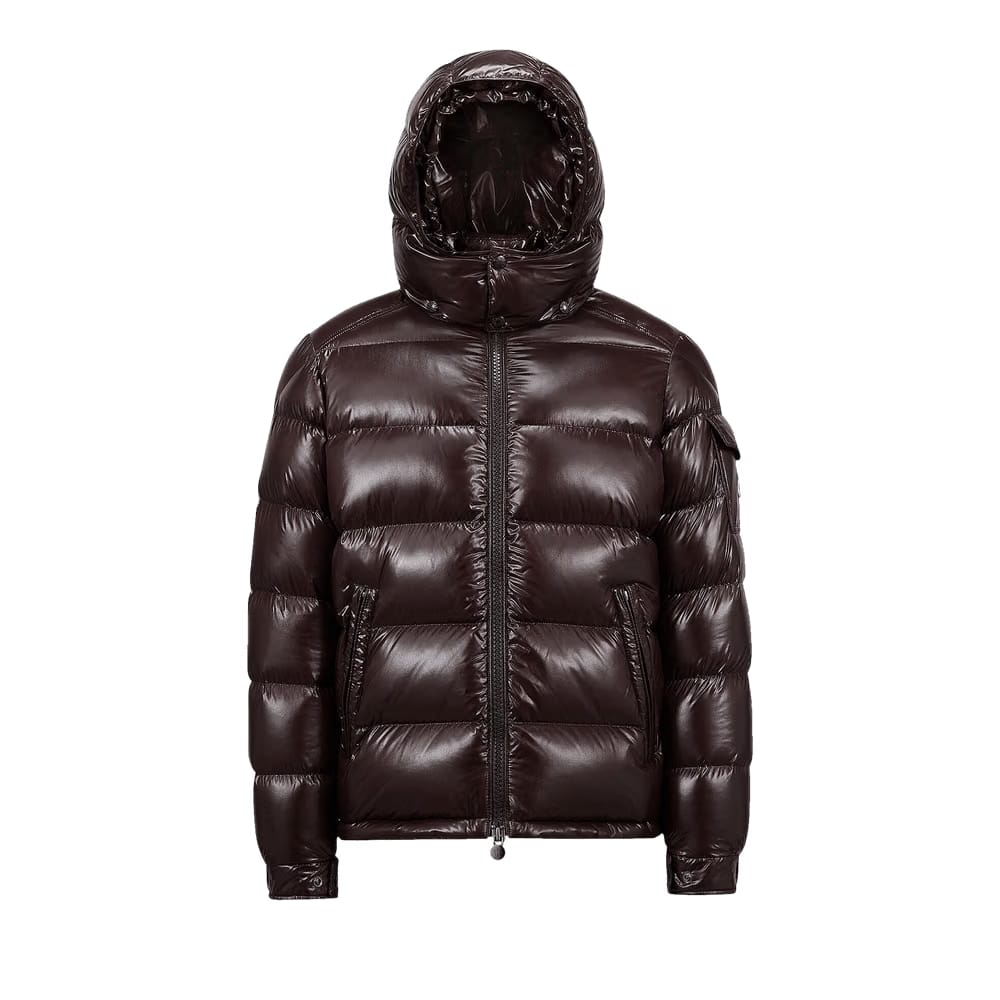 Moncler Maya Hooded Puffer Shiny Jacket Brown
