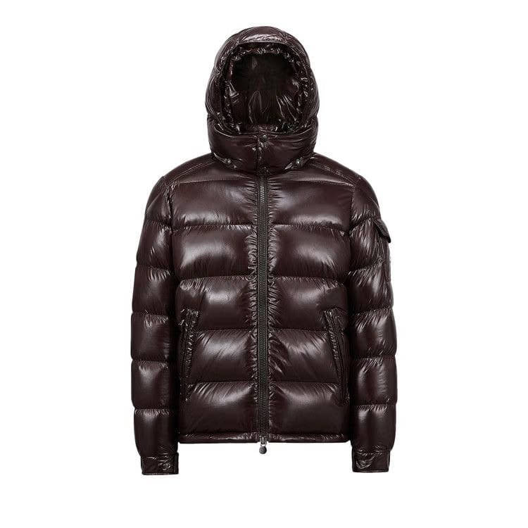 Moncler Maya Hooded Puffer Shiny Jacket Brown