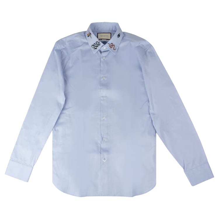Gucci Embroidered Collar Dress Shirt Light Blue