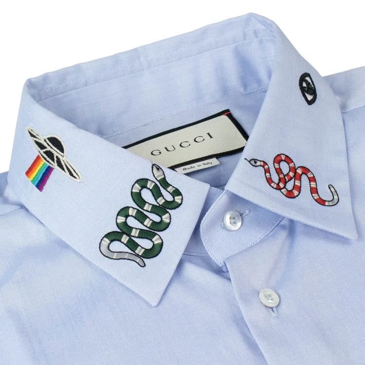 Gucci Embroidered Collar Dress Shirt Light Blue
