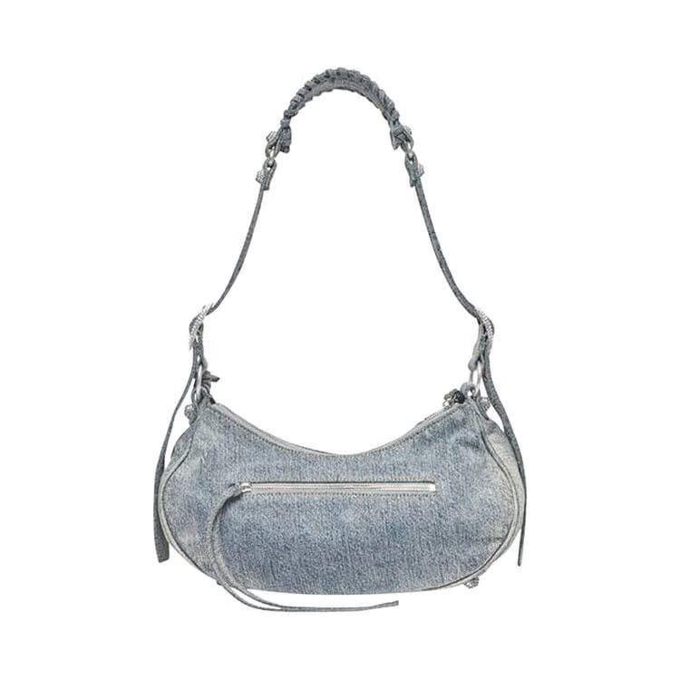 Balenciaga Le Cagole Small Shoulder Bag Denim with Rhinestones Blue