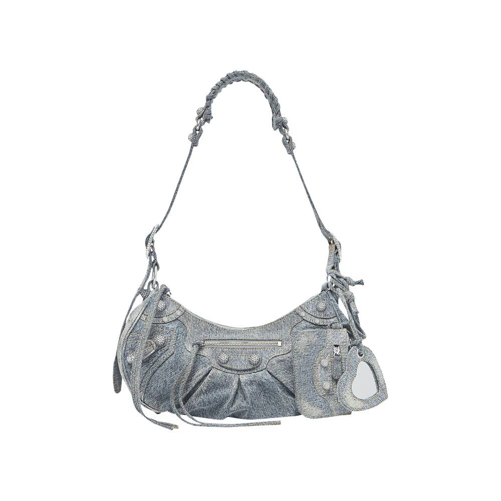 Balenciaga Le Cagole Small Shoulder Bag Denim with Rhinestones Blue