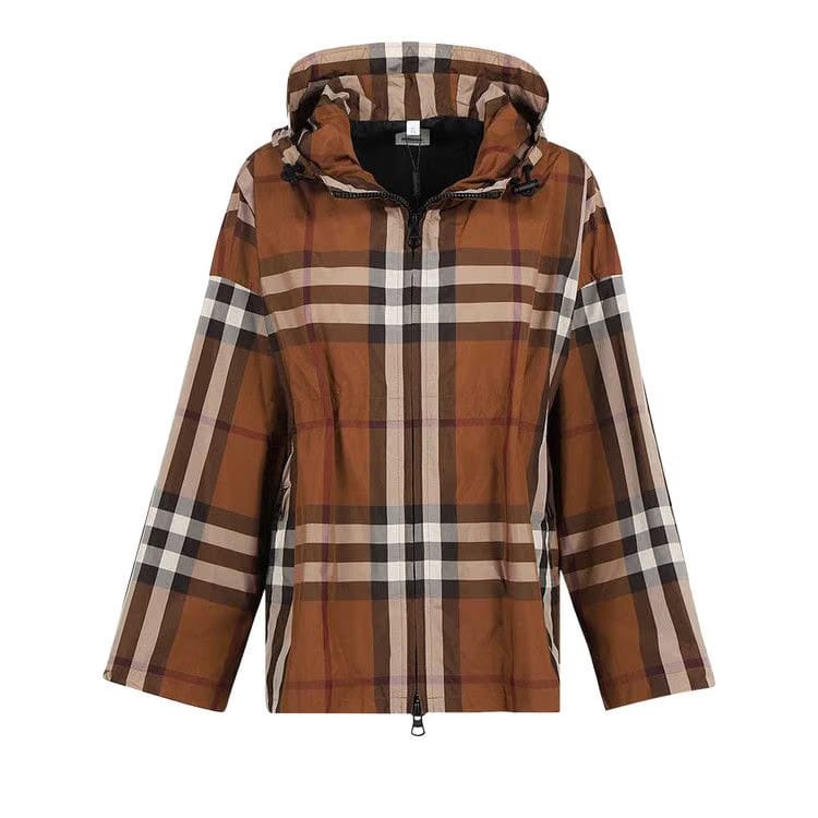 Burberry Hooded Jacket Dark Brown Check