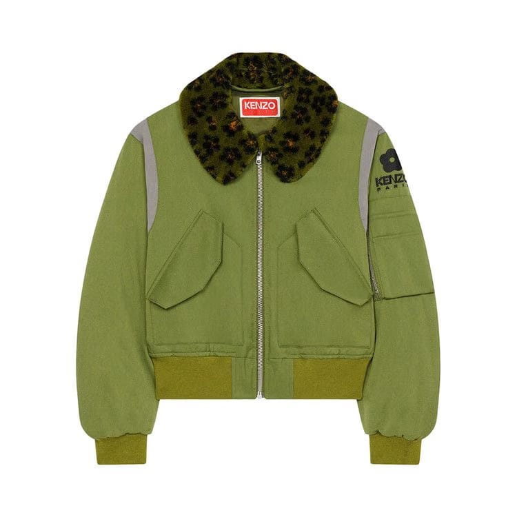 Kenzo Hana Leopard Bomber Jacket Khaki