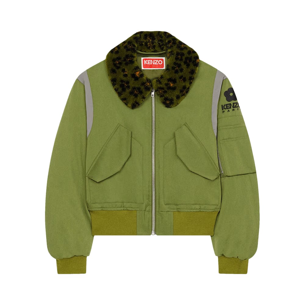 Kenzo Hana Leopard Bomber Jacket Khaki