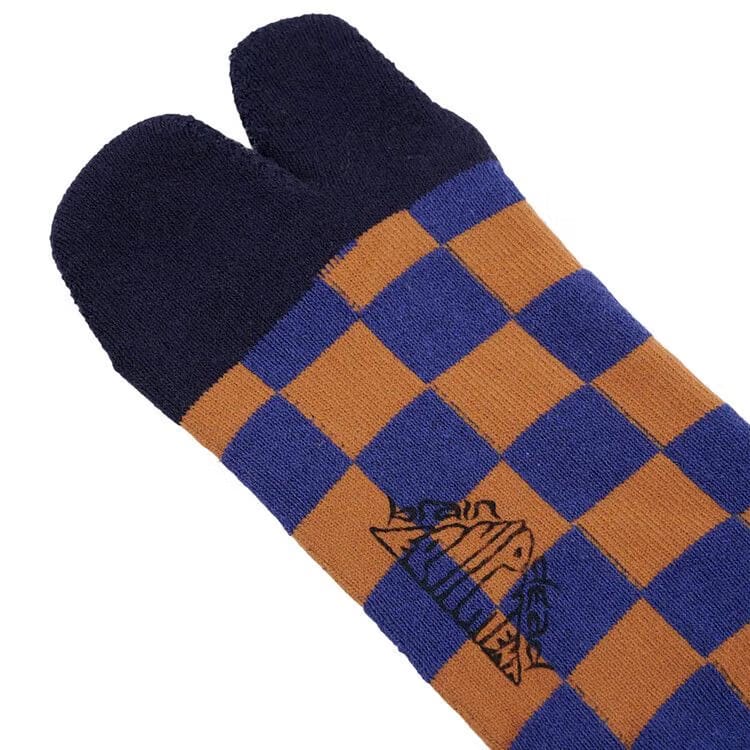 Brain Dead Tabi Checker Quarter Crew Sock Navy