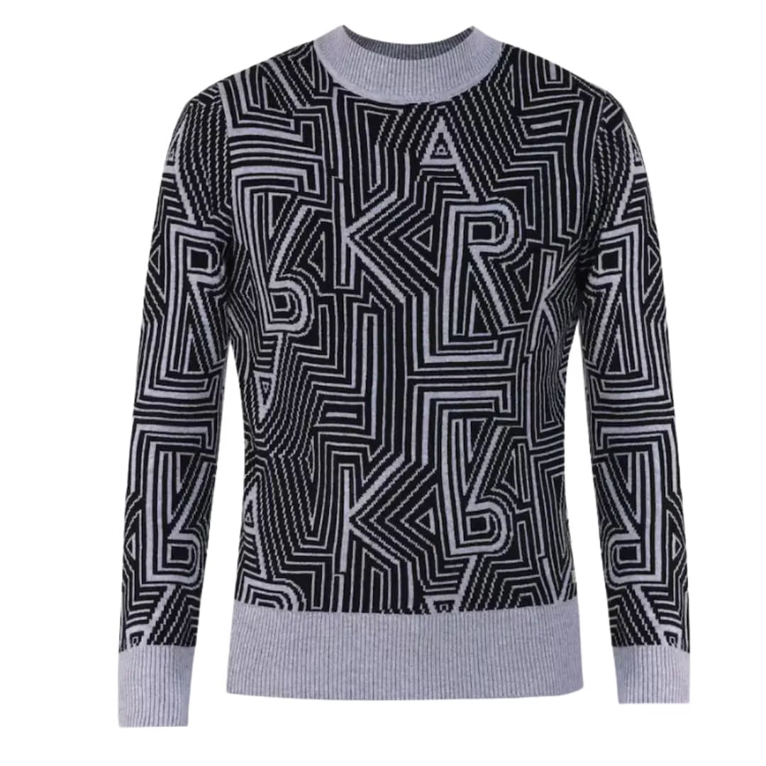 Karl Lagerfeld Men Grey Up Down Geo Pattern Knitted Sweater