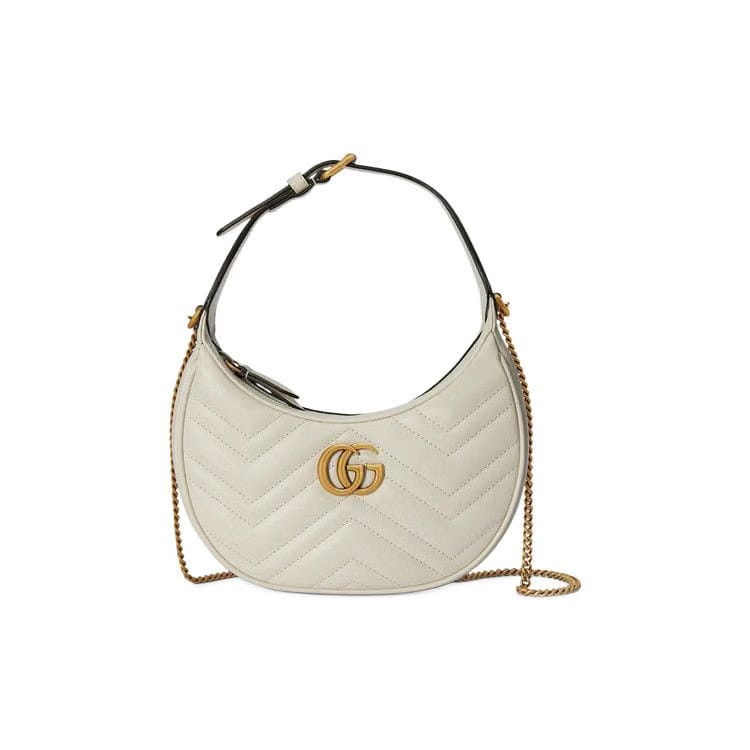 Gucci GG Marmont Half-Moon-Shaped Mini Bag Mystic White