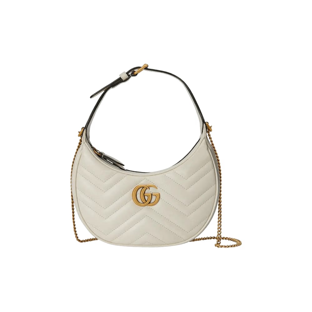 Gucci GG Marmont Half-Moon-Shaped Mini Bag Mystic White