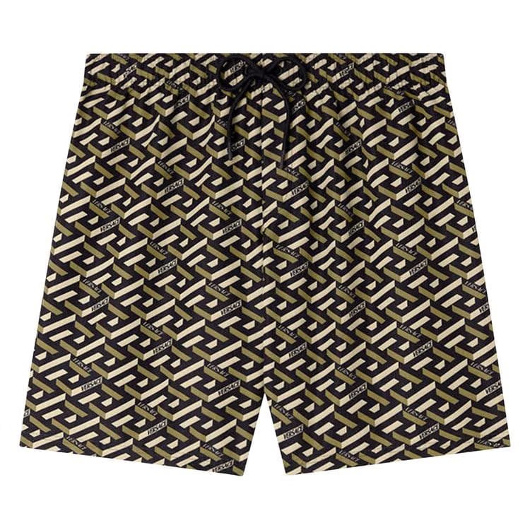 Versace La Greca Print Swim Shorts Black/Khaki
