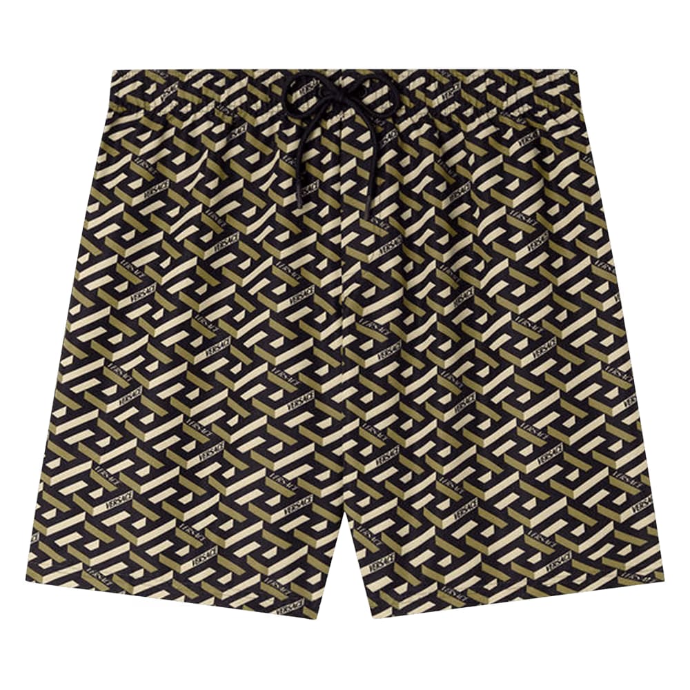 Versace La Greca Print Swim Shorts Black/Khaki