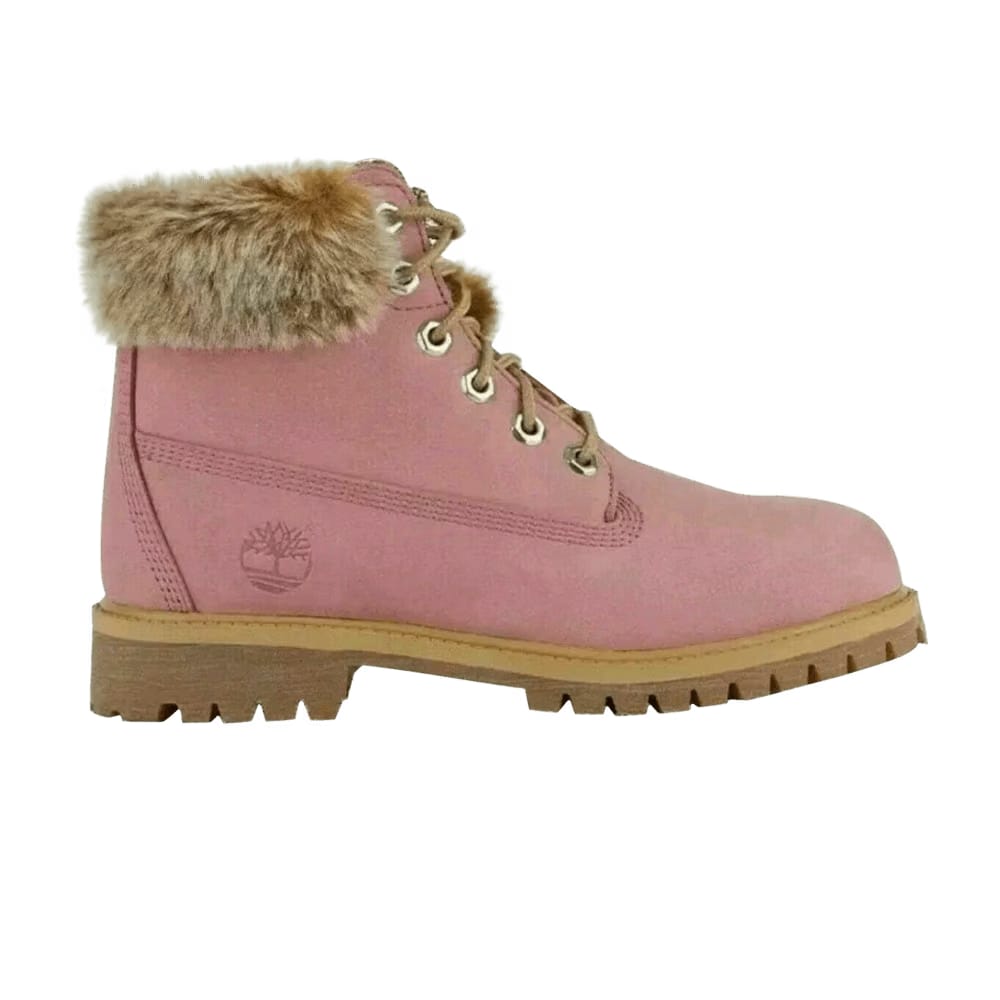 Timberland 6 Inch Premium Waterproof Boot Junior Faux Fur Trim - Medium Pink