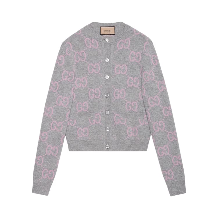 Gucci GG Knit Wool Cardigan Light Grey Melange