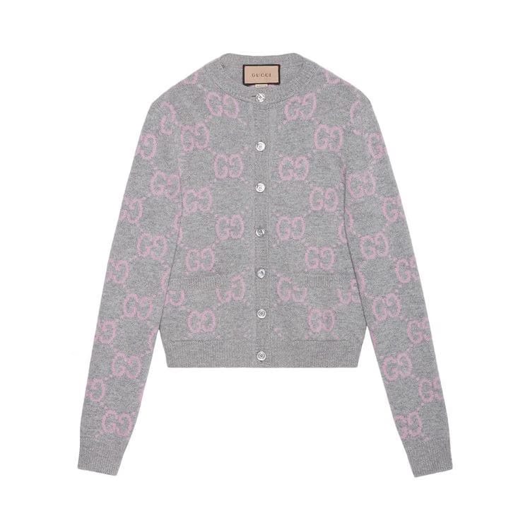Gucci GG Knit Wool Cardigan Light Grey Melange