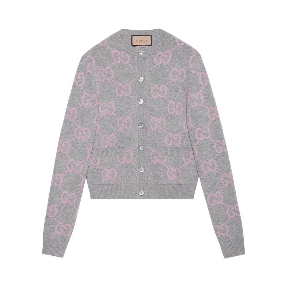 Gucci GG Knit Wool Cardigan Light Grey Melange
