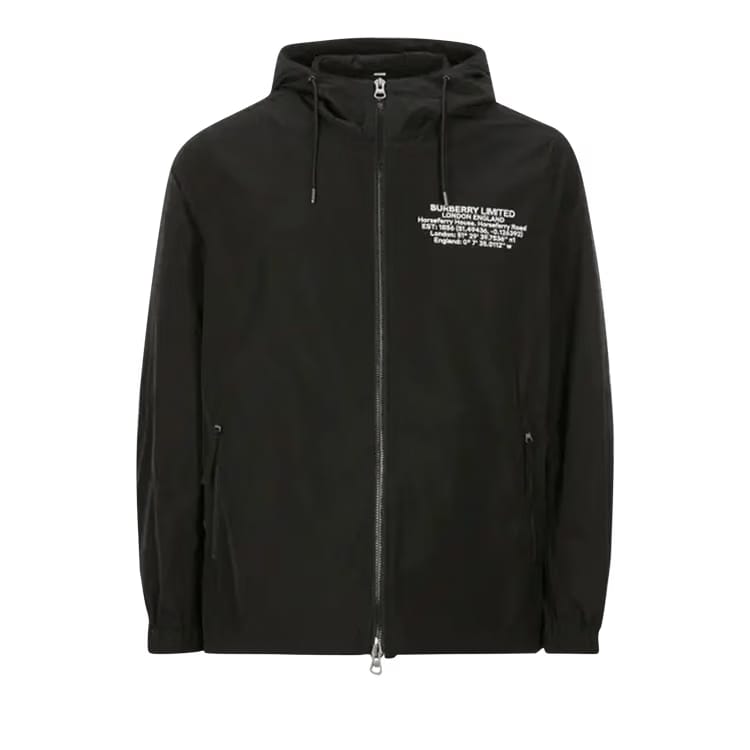 Burberry Location Print Zip Hooded Jacket Black
