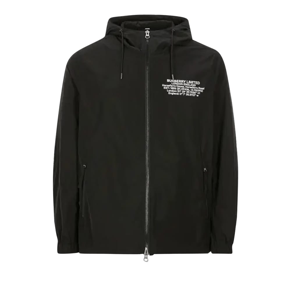 Burberry Location Print Zip Hooded Jacket Black