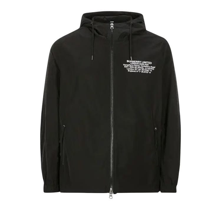 Burberry Location Print Zip Hooded Jacket Black