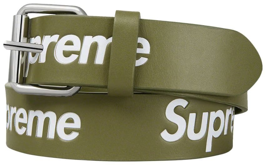Supreme Repeat Leather Belt Olive