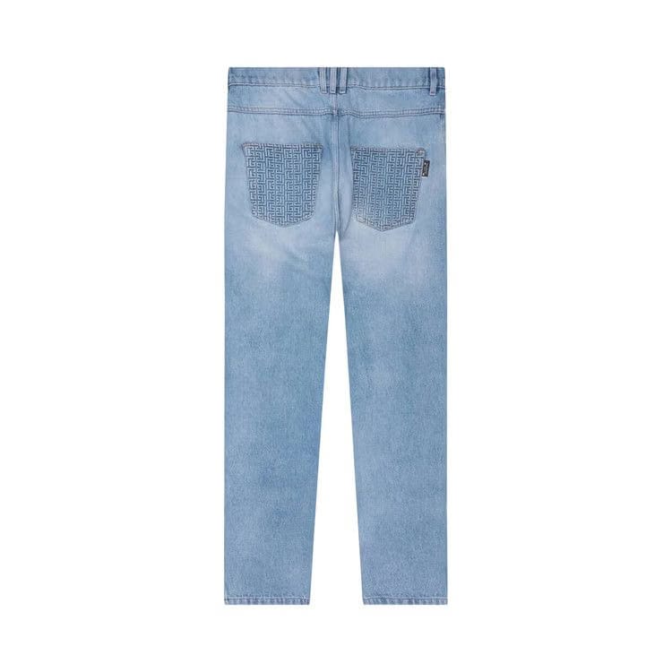 Balmain Straight Monogram Denim Pants Blue