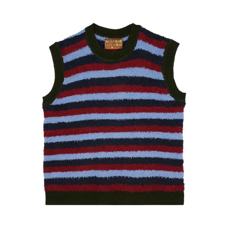 Brain Dead Teddy Fur Striped Vest Blue Multicolor