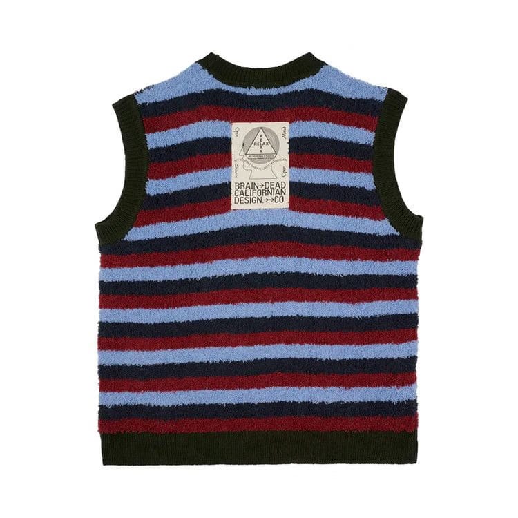 Brain Dead Teddy Fur Striped Vest Blue Multicolor