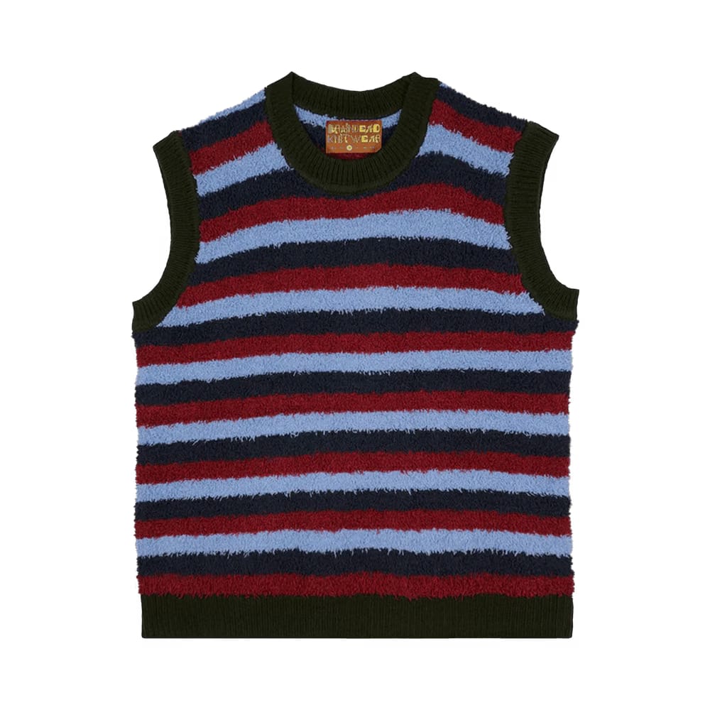 Brain Dead Teddy Fur Striped Vest Blue Multicolor