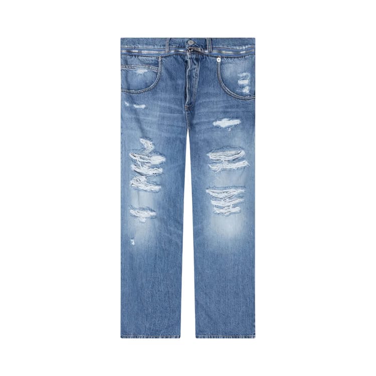 Balmain Destroyed Loose Denim Pants Blue