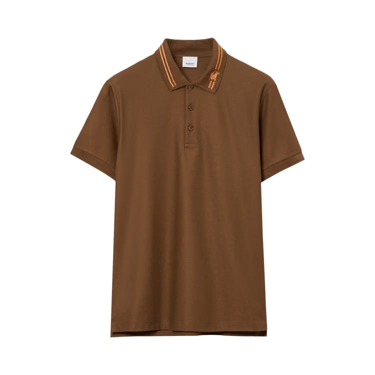 Burberry Monogram Embroidered Polo Shirt Dark Birch Brown
