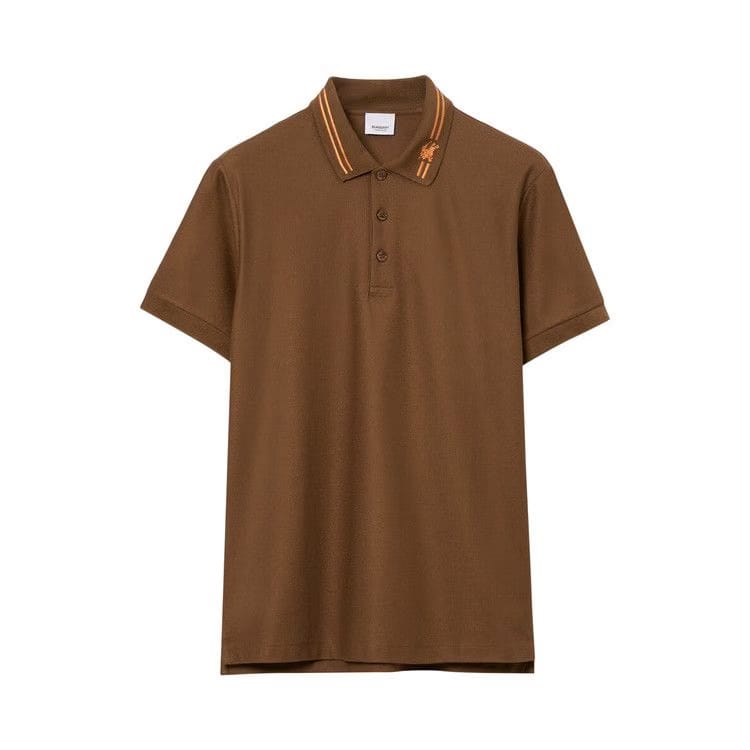 Burberry Monogram Embroidered Polo Shirt Dark Birch Brown