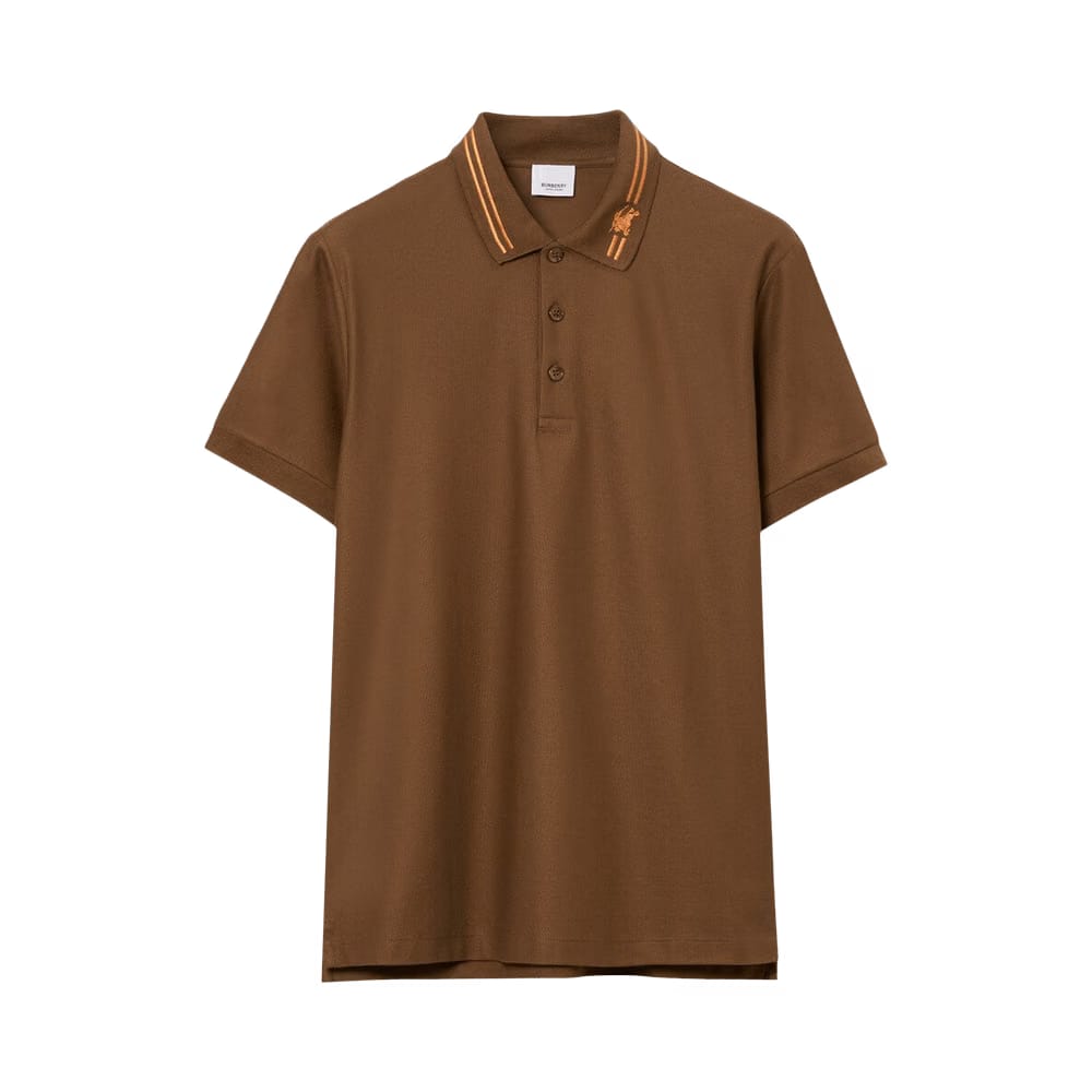 Burberry Monogram Embroidered Polo Shirt Dark Birch Brown
