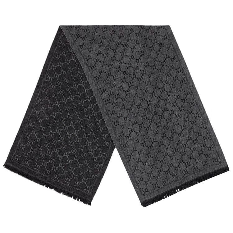 Gucci GG Jacquard Pattern Knit Scarf Anthracite/Black