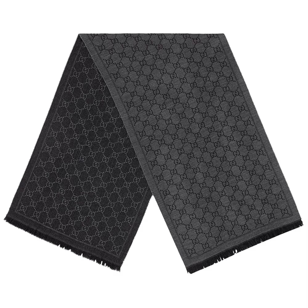 Gucci GG Jacquard Pattern Knit Scarf Anthracite/Black