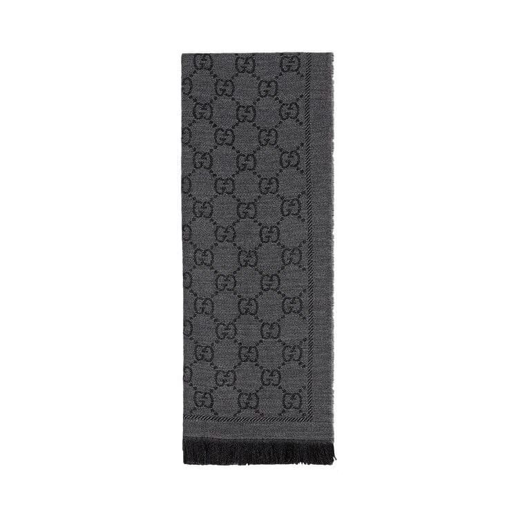 Gucci GG Jacquard Pattern Knit Scarf Anthracite/Black