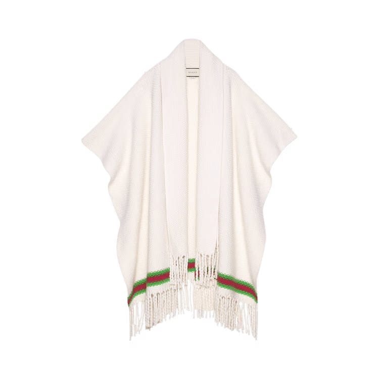 Gucci Wool Oversize Cape With Scarf Ivory