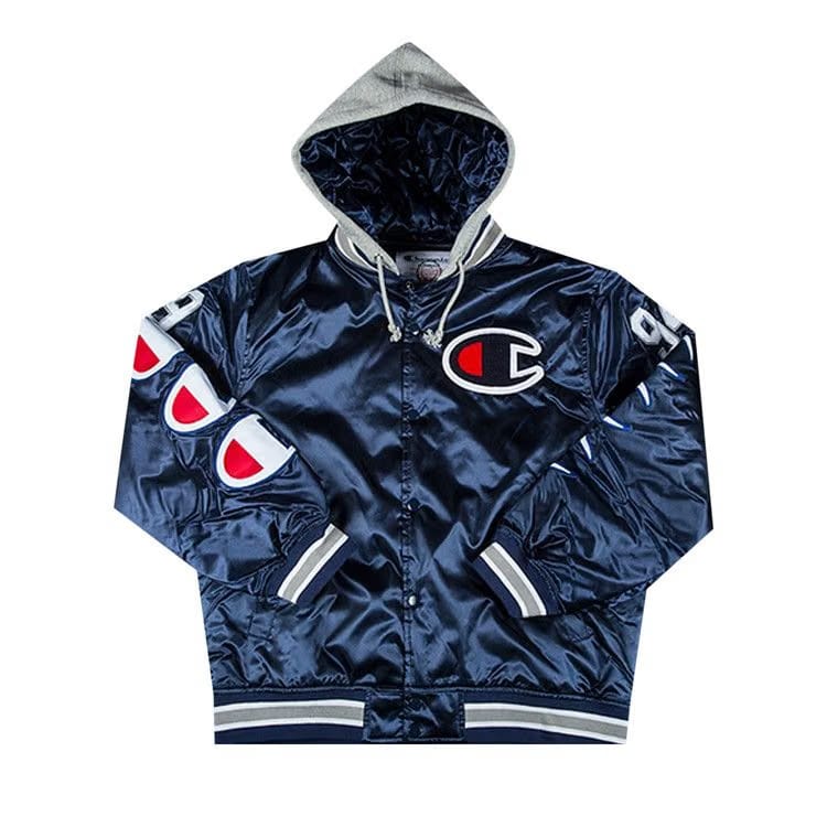 Supreme x Champion Hooded Satin Varsity Jacket Navy