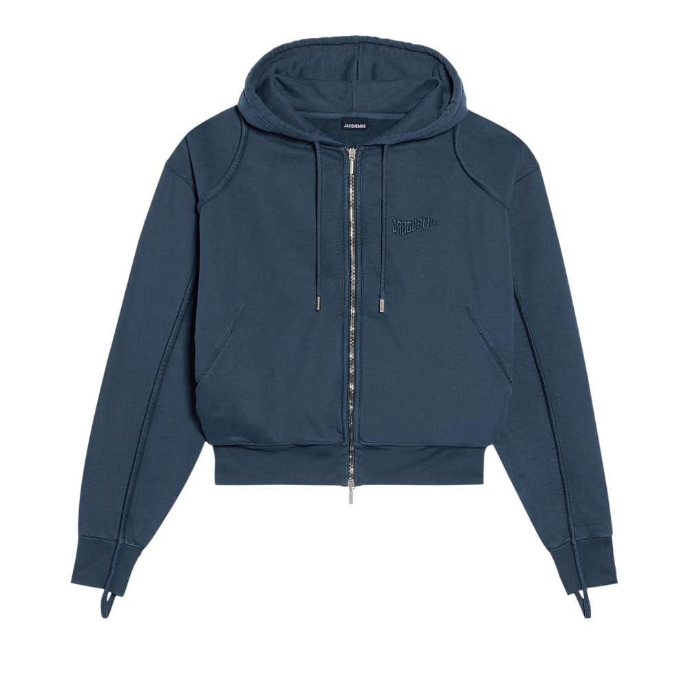 Jacquemus Wave Logo Zip Up Hoodie Dark Navy