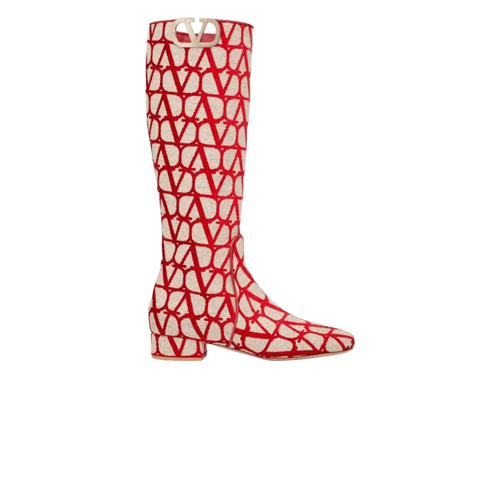 Valentino Wmns V Logo Toile Iconographe Boot 'Beige Red'
